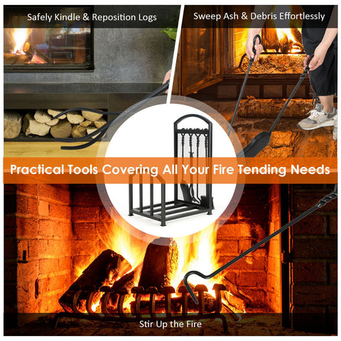 Firewood Rack with 4 Tools Fireplace Log Storage Holder Set