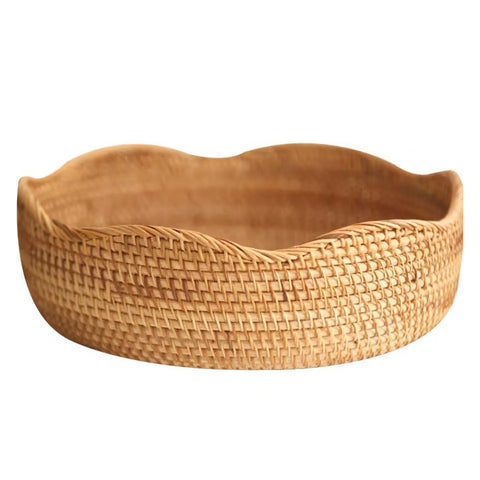Round Rattan Woven Storage Basket Fruit Bread Food Kitchen Home Decor Organizer Kitchen Tableware Breadbasket for Kitchen