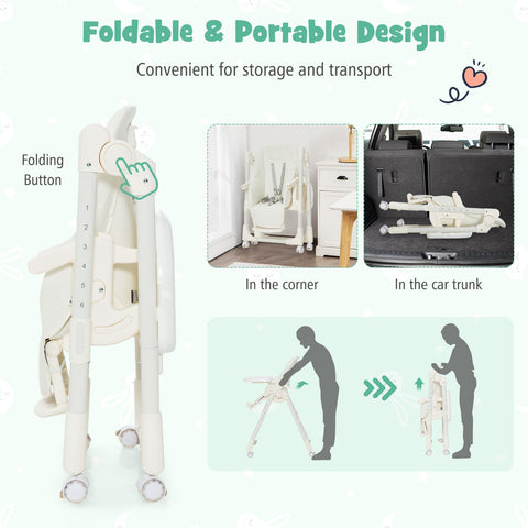 Folding Adjustable High Chair with 5 Recline Positions for Babies Toddlers